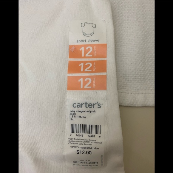 Carters Bodysuit 12 months “Little BROTHER” 100% Cotton White/Multi NWT - Picture 4 of 6